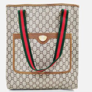 Authentic Vintage GUCCI PLUS Tote Bag Sherry Line Brown PVC